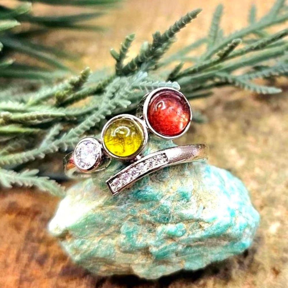Beautiful Mixed Tourmaline Adjustable Sparking Adjustable Ring